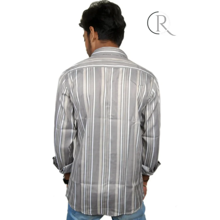 Gray & white striped shirt for men