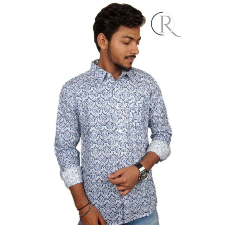 Printed shirts for men full sleeve blue color